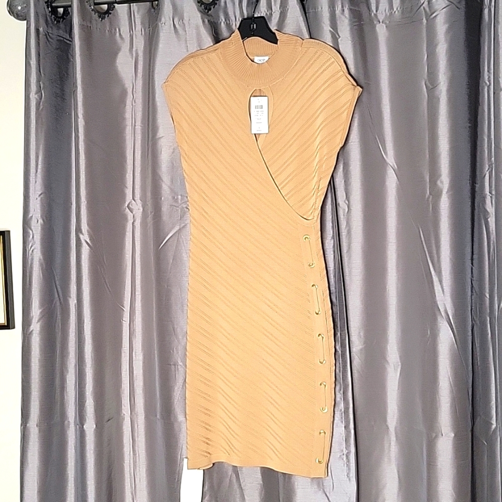 Tan Stretch Dress with Detail Siding Size S